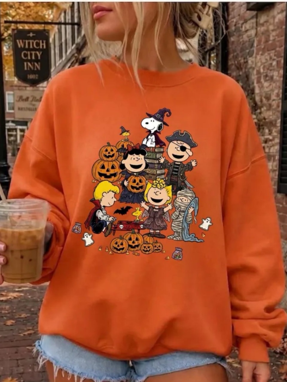 Orange Peanuts Halloween Graphic Sweatshirt